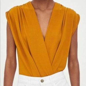 Zara Mustard Draped Bodysuit Size L